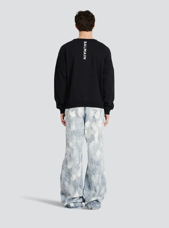 Balmain Sweatshirts Mens EcoDesigned Cotton Sweatshirt With Balmain Logo Print Black Balmain Sweatshirts Mens EcoDesigned Cotton Sweatshirt With Balmain Logo Print Black