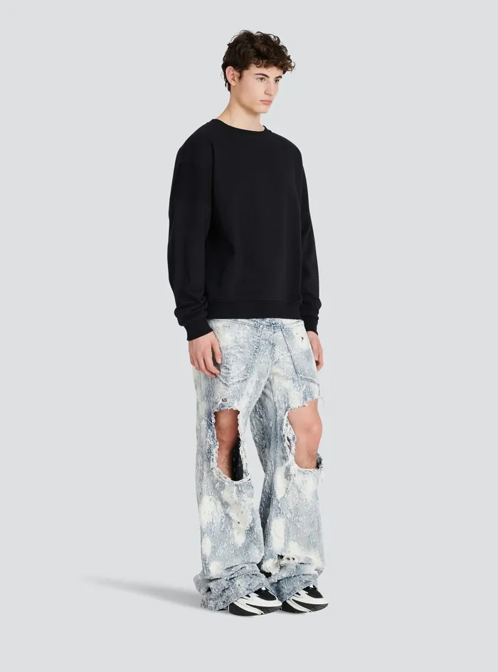 Balmain Sweatshirts Mens EcoDesigned Cotton Sweatshirt With Balmain Logo Print Black Balmain Sweatshirts Mens EcoDesigned Cotton Sweatshirt With Balmain Logo Print Black