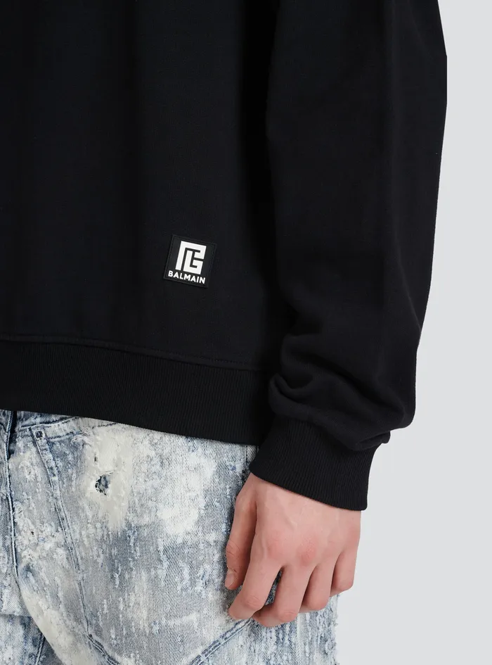 Balmain Sweatshirts Mens EcoDesigned Cotton Sweatshirt With Balmain Logo Print Black Balmain Sweatshirts Mens EcoDesigned Cotton Sweatshirt With Balmain Logo Print Black