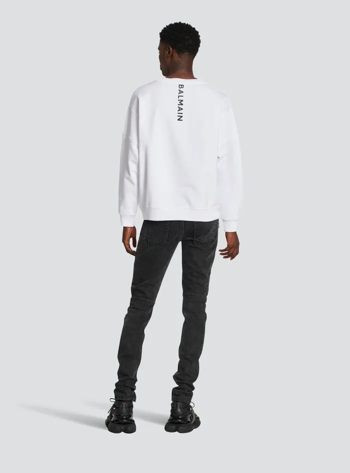 Balmain Sweatshirts Mens EcoDesigned Cotton Sweatshirt With Balmain Logo Print White Balmain Sweatshirts Mens EcoDesigned Cotton Sweatshirt With Balmain Logo Print White