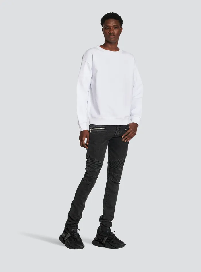 Balmain Sweatshirts Mens EcoDesigned Cotton Sweatshirt With Balmain Logo Print White Balmain Sweatshirts Mens EcoDesigned Cotton Sweatshirt With Balmain Logo Print White