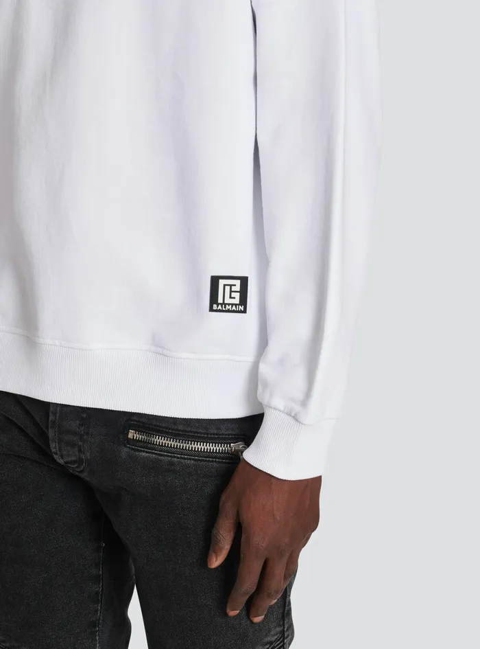 Balmain Sweatshirts Mens EcoDesigned Cotton Sweatshirt With Balmain Logo Print White Balmain Sweatshirts Mens EcoDesigned Cotton Sweatshirt With Balmain Logo Print White