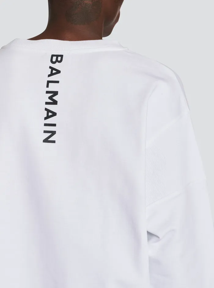 Balmain Sweatshirts Mens EcoDesigned Cotton Sweatshirt With Balmain Logo Print White Balmain Sweatshirts Mens EcoDesigned Cotton Sweatshirt With Balmain Logo Print White