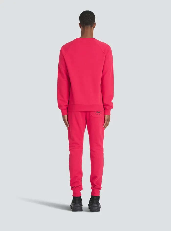 Balmain Sweatshirts Mens EcoDesigned Cotton Sweatshirt With Balmain Paris Metallic Logo Print Red Balmain Sweatshirts Mens EcoDesigned Cotton Sweatshirt With Balmain Paris Metallic Logo Print Red