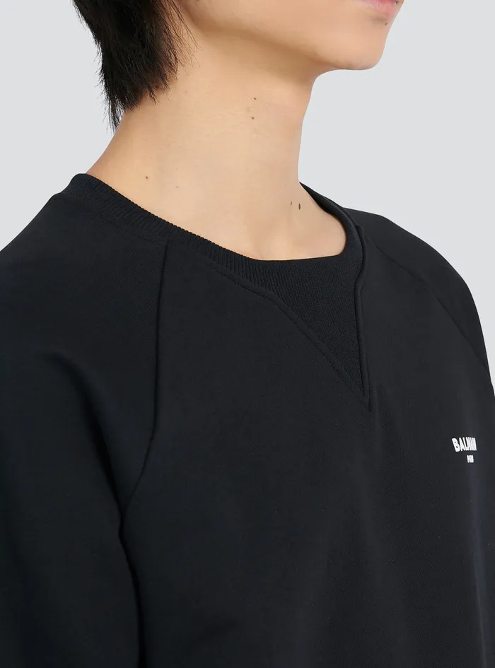 Balmain Sweatshirts Mens EcoDesigned Cotton Sweatshirt With Small Flocked Balmain Paris Logo Black