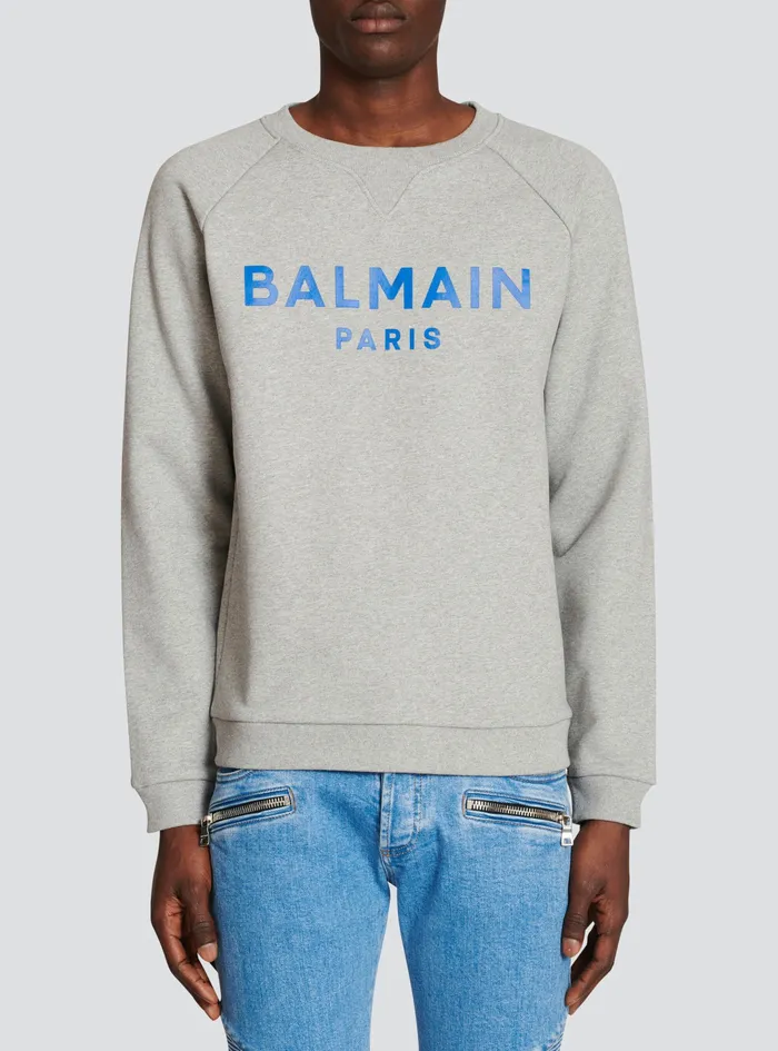 Balmain Sweatshirts Mens Exclusive 8211 Cotton Sweatshirt With Balmain Paris Logo Print Grey Balmain Sweatshirts Mens Exclusive 8211 Cotton Sweatshirt With Balmain Paris Logo Print Grey