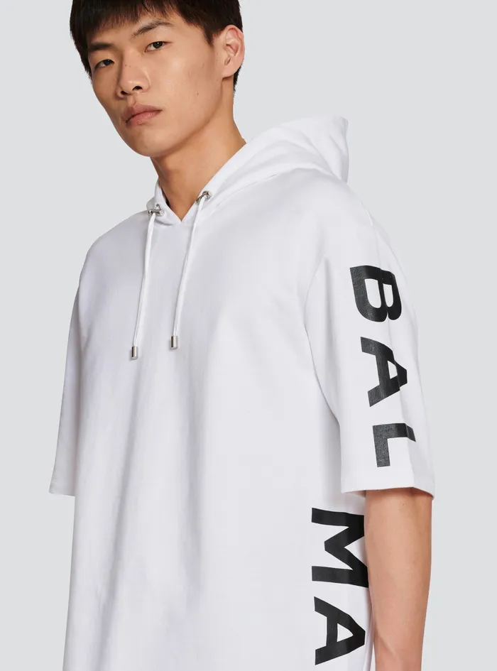 Balmain Sweatshirts Mens Oversized EcoDesigned Cotton Hooded Sweatshirt Withbalmain Logo Print White Balmain Sweatshirts Mens Oversized EcoDesigned Cotton Hooded Sweatshirt Withbalmain Logo Print White