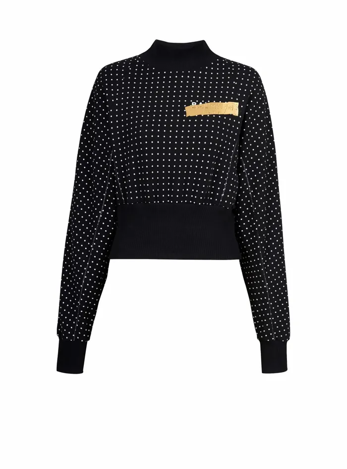 Balmain Sweatshirts Womens Cotton Sweatshirt With Printed Dots And Balmain Logo Black Balmain Sweatshirts Womens Cotton Sweatshirt With Printed Dots And Balmain Logo Black