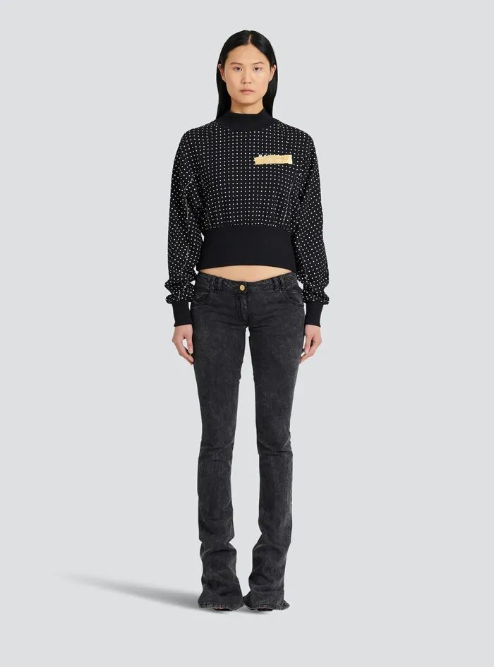 Balmain Sweatshirts Womens Cotton Sweatshirt With Printed Dots And Balmain Logo Black Balmain Sweatshirts Womens Cotton Sweatshirt With Printed Dots And Balmain Logo Black