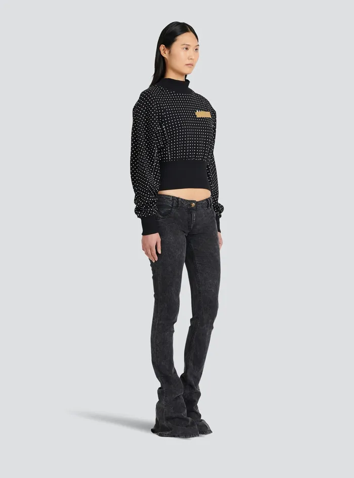 Balmain Sweatshirts Womens Cotton Sweatshirt With Printed Dots And Balmain Logo Black Balmain Sweatshirts Womens Cotton Sweatshirt With Printed Dots And Balmain Logo Black
