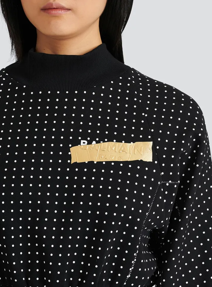 Balmain Sweatshirts Womens Cotton Sweatshirt With Printed Dots And Balmain Logo Black Balmain Sweatshirts Womens Cotton Sweatshirt With Printed Dots And Balmain Logo Black