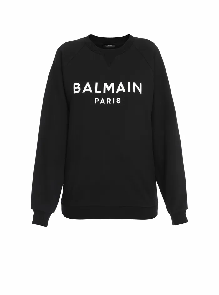 Balmain Sweatshirts Womens EcoDesigned Cotton Sweatshirt With Balmain Logo Print Black Balmain Sweatshirts Womens EcoDesigned Cotton Sweatshirt With Balmain Logo Print Black