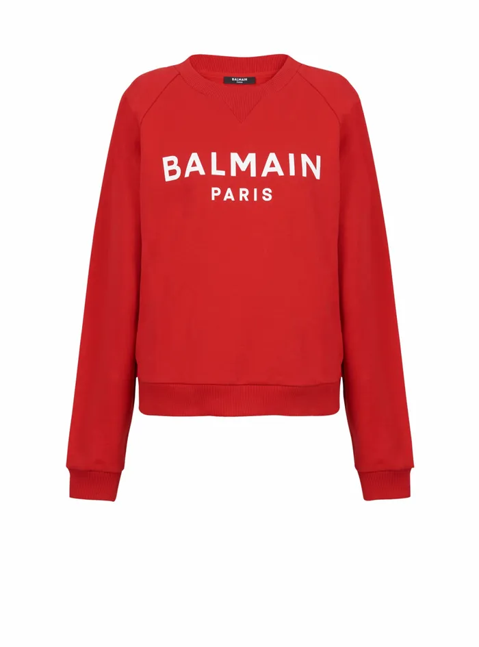 Balmain Sweatshirts Womens EcoDesigned Cotton Sweatshirt With Balmain Logo Print Red