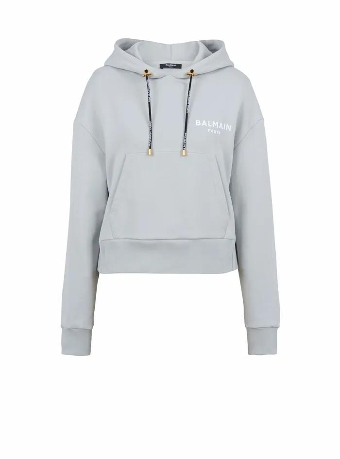 Balmain Sweatshirts Womens EcoDesigned Cotton Sweatshirt With Flocked Balmain Logo Grey Balmain Sweatshirts Womens EcoDesigned Cotton Sweatshirt With Flocked Balmain Logo Grey