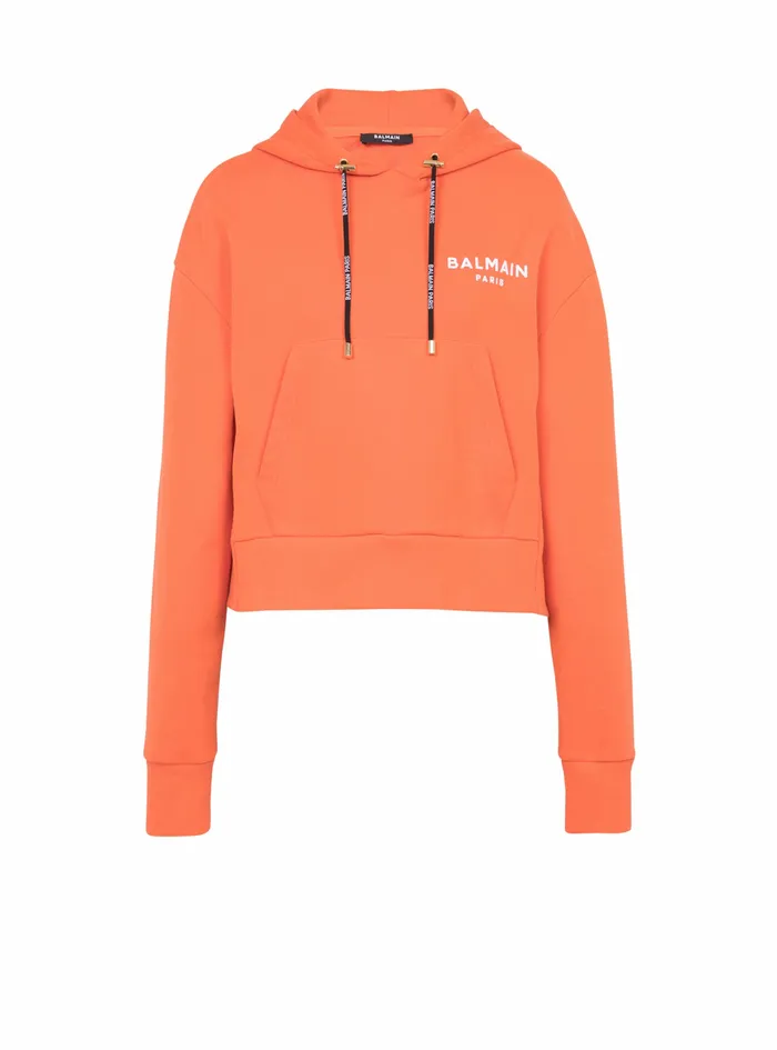 Balmain Sweatshirts Womens EcoDesigned Cotton Sweatshirt With Flocked Balmain Logo Orange Balmain Sweatshirts Womens EcoDesigned Cotton Sweatshirt With Flocked Balmain Logo Orange