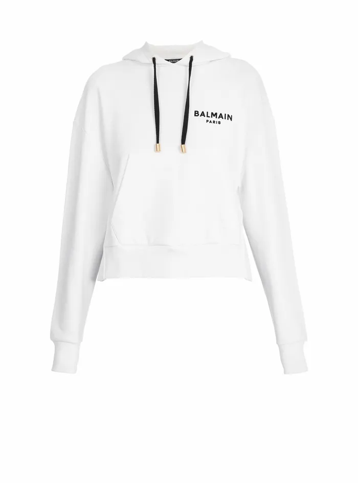 Balmain Sweatshirts Womens EcoDesigned Cotton Sweatshirt With Flocked Balmain Logo White Balmain Sweatshirts Womens EcoDesigned Cotton Sweatshirt With Flocked Balmain Logo White