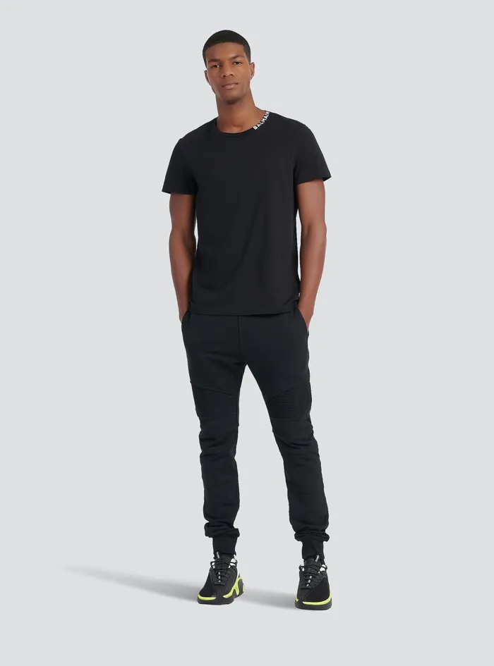 Balmain TShirts Mens Cotton TShirt With Balmain Logo Print Neckline Black Balmain TShirts Mens Cotton TShirt With Balmain Logo Print Neckline Black