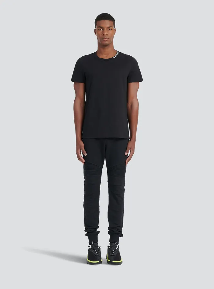 Balmain TShirts Mens Cotton TShirt With Balmain Logo Print Neckline Black Balmain TShirts Mens Cotton TShirt With Balmain Logo Print Neckline Black