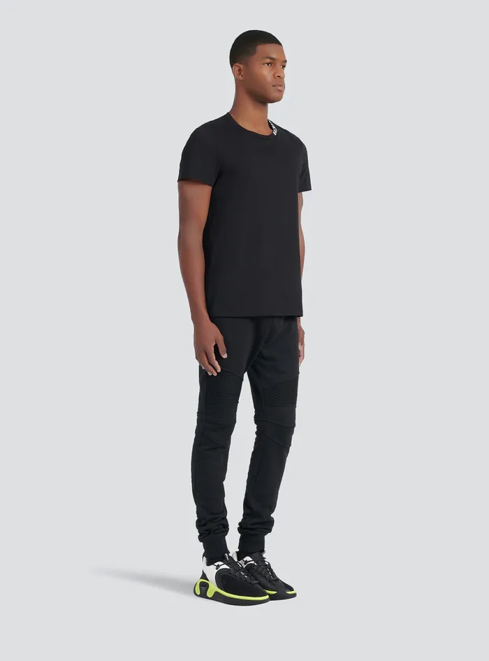 Balmain TShirts Mens Cotton TShirt With Balmain Logo Print Neckline Black Balmain TShirts Mens Cotton TShirt With Balmain Logo Print Neckline Black