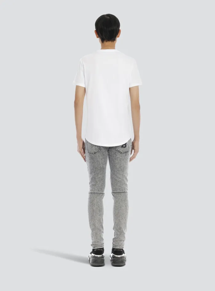 Balmain TShirts Mens Cotton TShirt With Flocked Velvet Balmain Medallion White