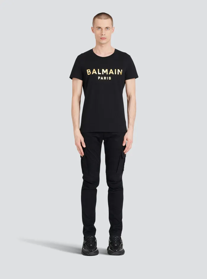 Balmain TShirts Mens EcoDesigned Cotton TShirt With Balmain Paris Logo Print Black