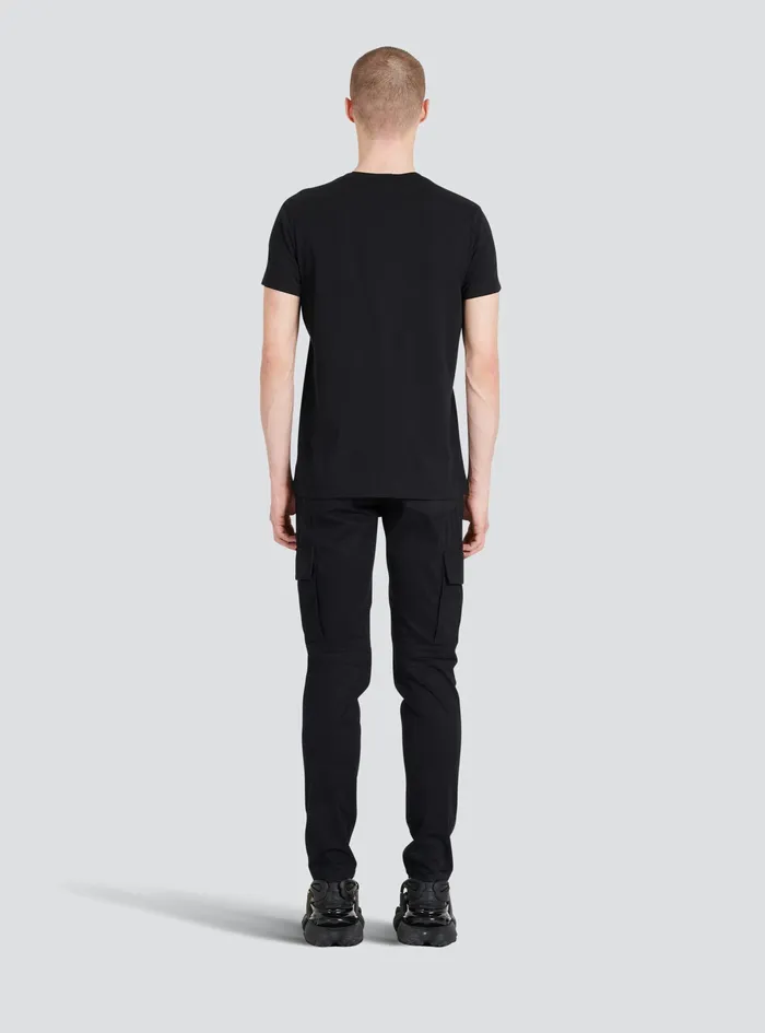 Balmain TShirts Mens EcoDesigned Cotton TShirt With Balmain Paris Logo Print Black