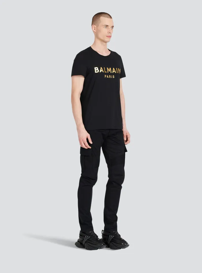 Balmain TShirts Mens EcoDesigned Cotton TShirt With Balmain Paris Logo Print Black