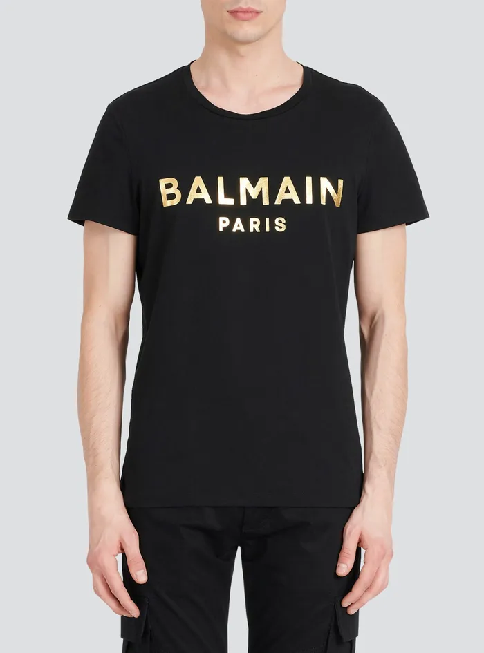 Balmain TShirts Mens EcoDesigned Cotton TShirt With Balmain Paris Logo Print Black