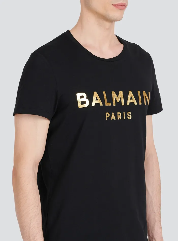 Balmain TShirts Mens EcoDesigned Cotton TShirt With Balmain Paris Logo Print Black