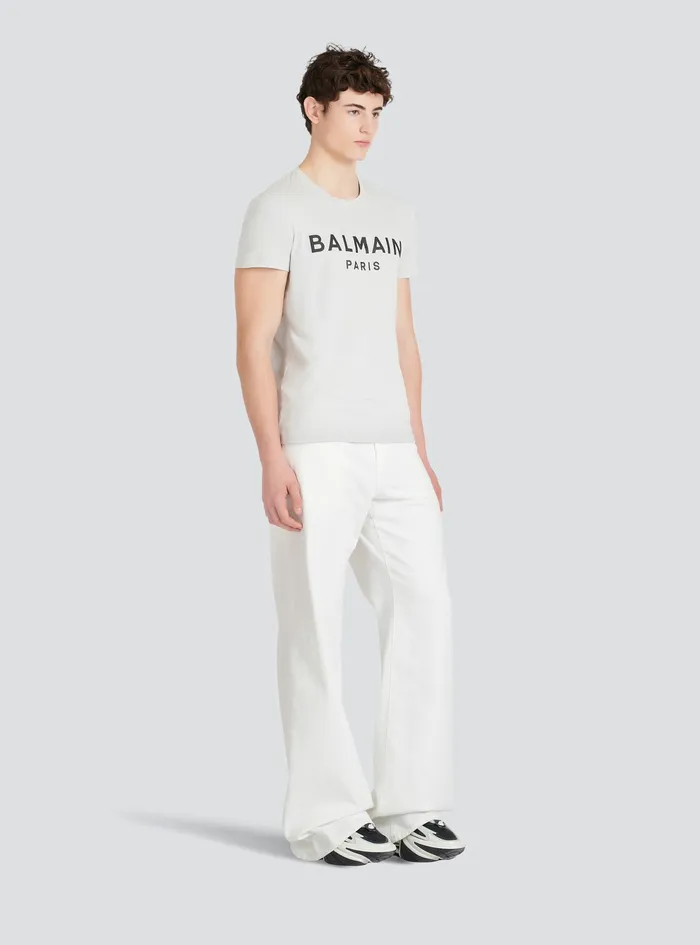 Balmain TShirts Mens EcoDesigned Cotton TShirt With Balmain Paris Logo Print Grey Balmain TShirts Mens EcoDesigned Cotton TShirt With Balmain Paris Logo Print Grey