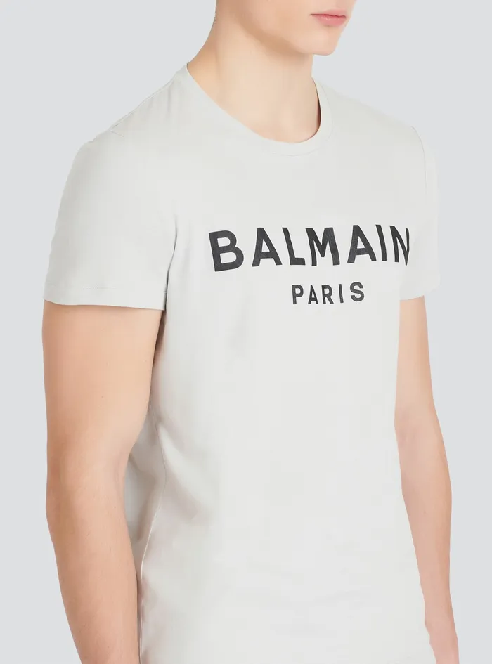 Balmain TShirts Mens EcoDesigned Cotton TShirt With Balmain Paris Logo Print Grey Balmain TShirts Mens EcoDesigned Cotton TShirt With Balmain Paris Logo Print Grey