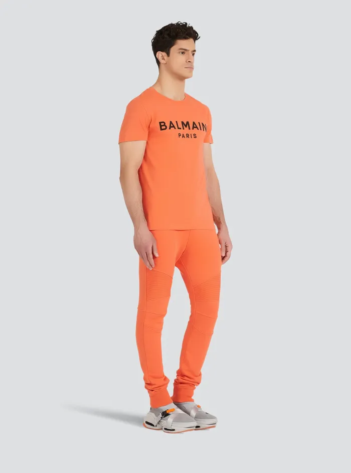 Balmain TShirts Mens EcoDesigned Cotton TShirt With Balmain Paris Logo Print Orange Balmain TShirts Mens EcoDesigned Cotton TShirt With Balmain Paris Logo Print Orange