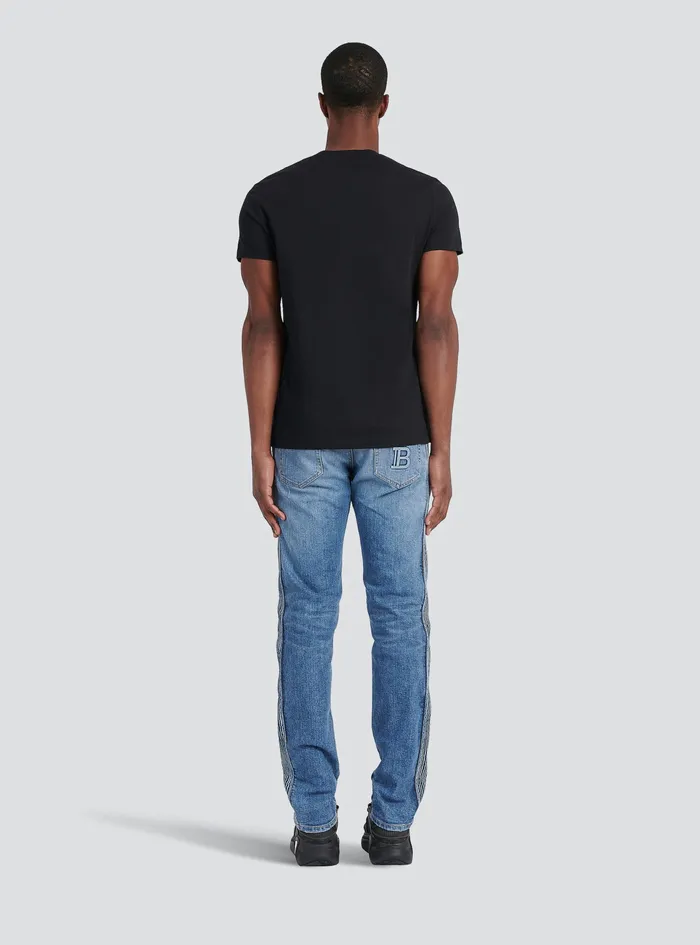 Balmain TShirts Mens EcoDesigned Cotton TShirt With Balmain Paris Logo Print Silver Balmain TShirts Mens EcoDesigned Cotton TShirt With Balmain Paris Logo Print Silver