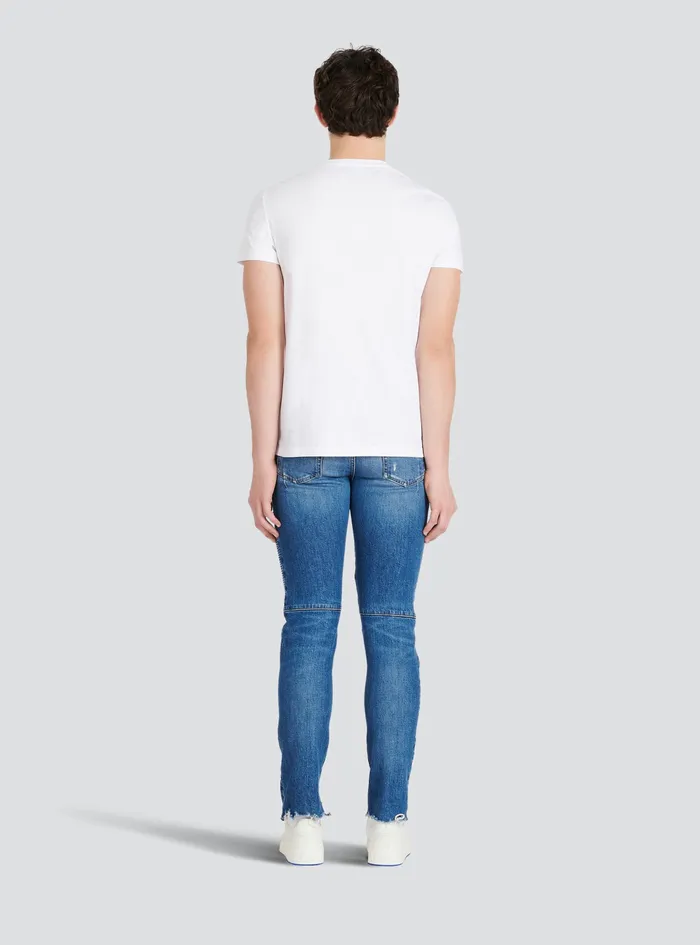 Balmain TShirts Mens EcoDesigned Cotton TShirt With Balmain Paris Logo Print White Balmain TShirts Mens EcoDesigned Cotton TShirt With Balmain Paris Logo Print White