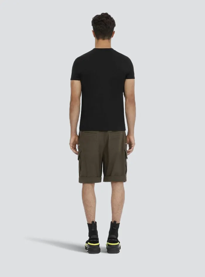Balmain TShirts Mens EcoDesigned Cotton TShirt With Small Flocked Balmain Paris Logo Black Balmain TShirts Mens EcoDesigned Cotton TShirt With Small Flocked Balmain Paris Logo Black
