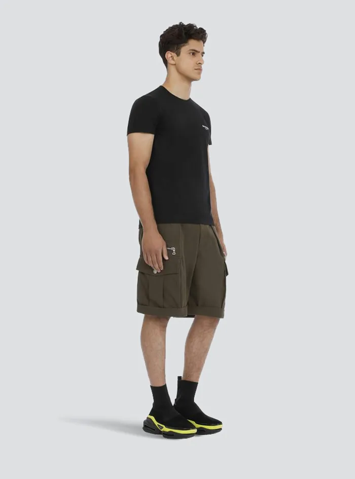 Balmain TShirts Mens EcoDesigned Cotton TShirt With Small Flocked Balmain Paris Logo Black Balmain TShirts Mens EcoDesigned Cotton TShirt With Small Flocked Balmain Paris Logo Black