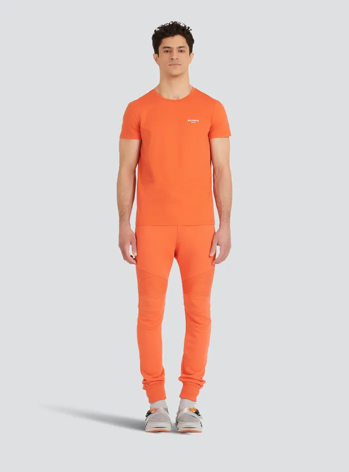 Balmain TShirts Mens EcoDesigned Cotton TShirt With Small Flocked Balmain Paris Logo Orange Balmain TShirts Mens EcoDesigned Cotton TShirt With Small Flocked Balmain Paris Logo Orange
