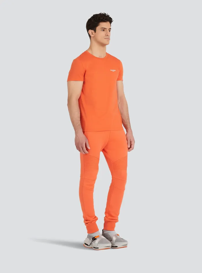 Balmain TShirts Mens EcoDesigned Cotton TShirt With Small Flocked Balmain Paris Logo Orange Balmain TShirts Mens EcoDesigned Cotton TShirt With Small Flocked Balmain Paris Logo Orange