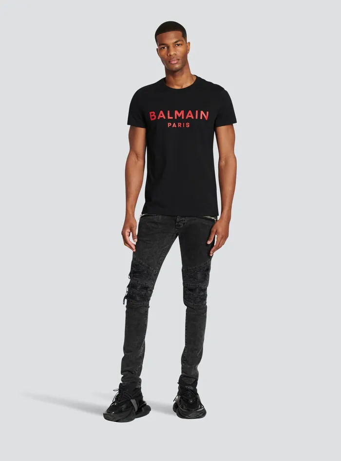Balmain TShirts Mens Exclusive 8211 Cotton TShirt With Balmain Logo Print Black