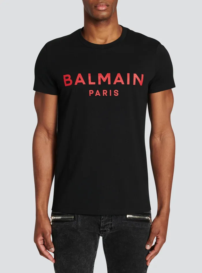 Balmain TShirts Mens Exclusive 8211 Cotton TShirt With Balmain Logo Print Black