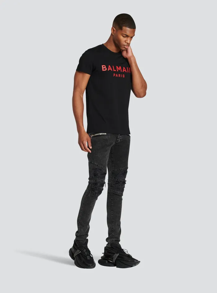 Balmain TShirts Mens Exclusive 8211 Cotton TShirt With Balmain Logo Print Black