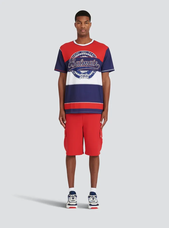 Balmain TShirts Mens High Summer Capsule 8211 Cotton TShirt With Balmain Paris Logo Print Multicolor Balmain TShirts Mens High Summer Capsule 8211 Cotton TShirt With Balmain Paris Logo Print Multicolor