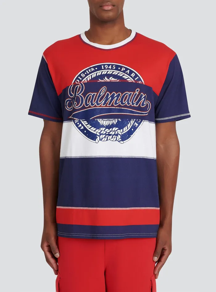 Balmain TShirts Mens High Summer Capsule 8211 Cotton TShirt With Balmain Paris Logo Print Multicolor Balmain TShirts Mens High Summer Capsule 8211 Cotton TShirt With Balmain Paris Logo Print Multicolor