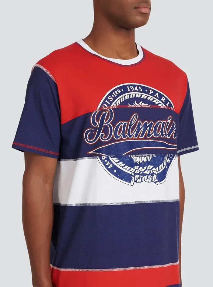 Balmain TShirts Mens High Summer Capsule 8211 Cotton TShirt With Balmain Paris Logo Print Multicolor Balmain TShirts Mens High Summer Capsule 8211 Cotton TShirt With Balmain Paris Logo Print Multicolor