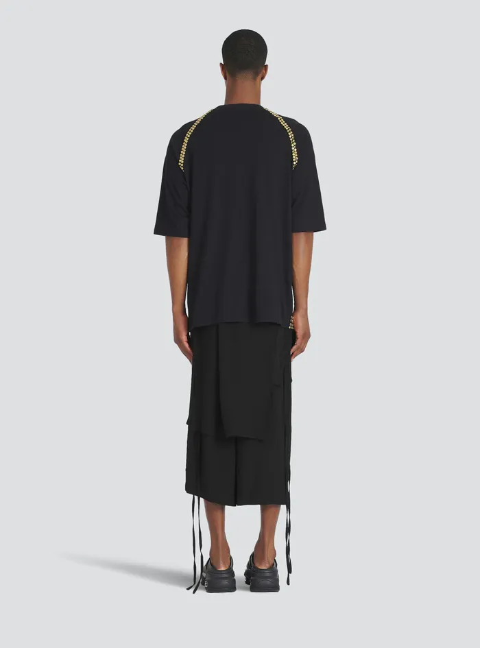Balmain TShirts Mens Oversized Cotton TShirt With GoldTone Studded Embroidery Gold