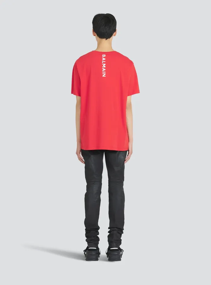 Balmain TShirts Mens Oversized EcoDesigned Cotton TShirt With Balmain Logo Print Red Balmain TShirts Mens Oversized EcoDesigned Cotton TShirt With Balmain Logo Print Red