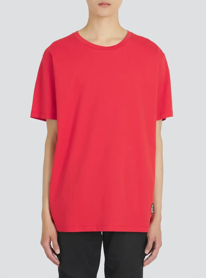 Balmain TShirts Mens Oversized EcoDesigned Cotton TShirt With Balmain Logo Print Red Balmain TShirts Mens Oversized EcoDesigned Cotton TShirt With Balmain Logo Print Red