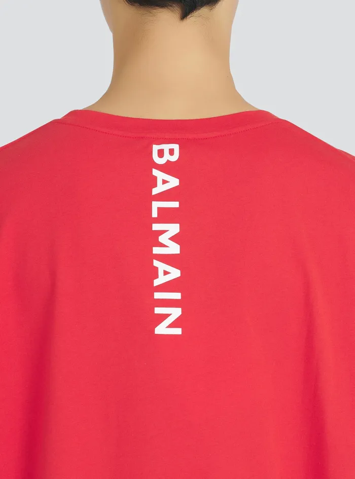 Balmain TShirts Mens Oversized EcoDesigned Cotton TShirt With Balmain Logo Print Red Balmain TShirts Mens Oversized EcoDesigned Cotton TShirt With Balmain Logo Print Red