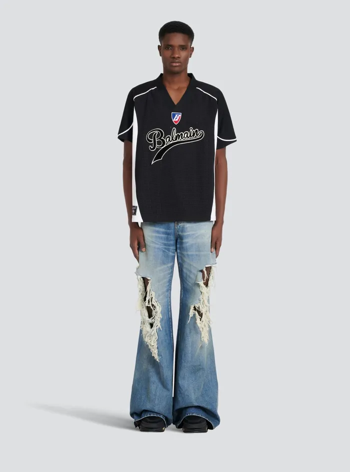 Balmain TShirts Mens Oversized Mesh Hockey TShirt Black