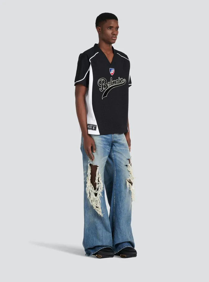 Balmain TShirts Mens Oversized Mesh Hockey TShirt Black